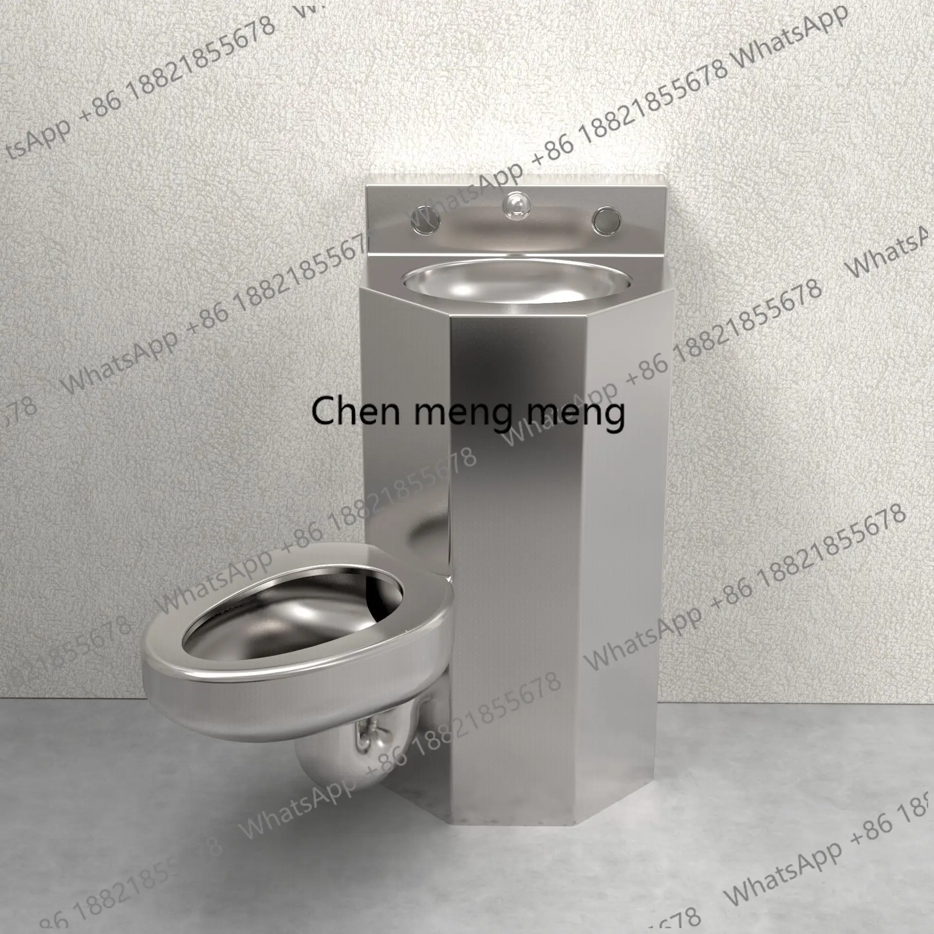Integrated side toilet with sink, prison easy to clean 304 stainless steel wash basin one-piece toilet