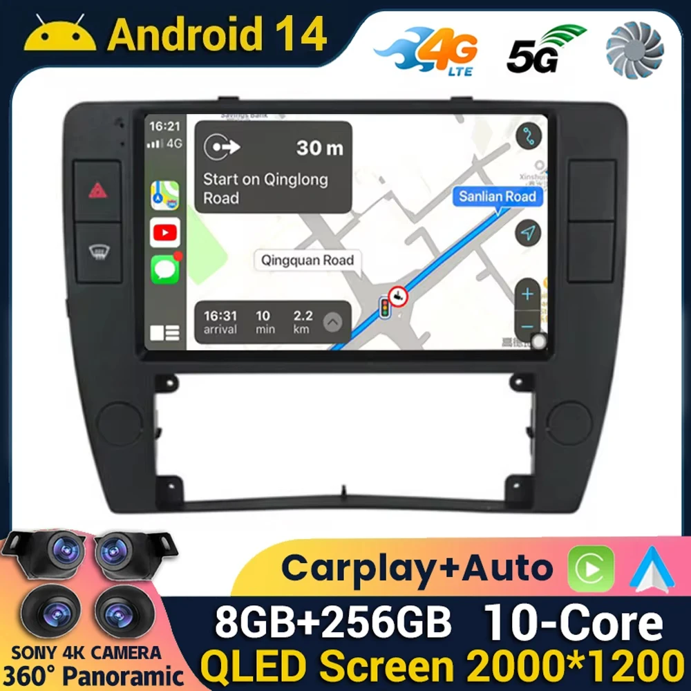 Radio samochodowe Android 14 Auto Carplay dla Passat B5 2000 2001 2002 2003 2004 2005 4G+WIFI BT Multimedialny odtwarzacz GPS Nawigacja Stereo