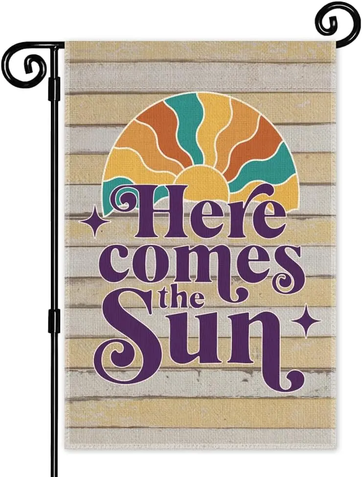 Here Comes The Sun Retro Garden Flag, Double Sided Yard Outdoor Farmhouse Lawn Porch Decor, Spring Summer Welcome Garden Fla PPZ