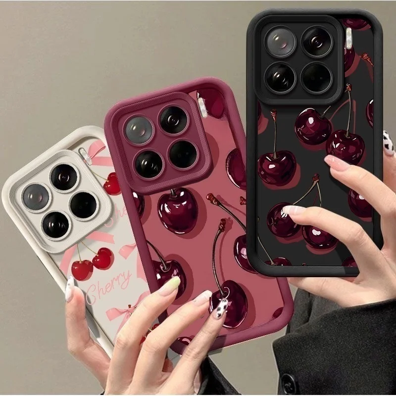 Retro Wine Red Cherry Bow Print Case For Xiaomi 15T 14T 17 P