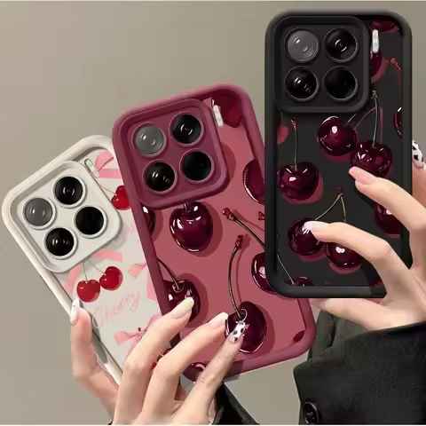 Retro Wine Red Cherry Bow Print Case For Xiaomi 15T 14T 17 Pro Max 15 Ultra POCO X7 X3 X5 X6 F5 F3 X5 F7 M7 M3 M6 Pro 5G Cover
