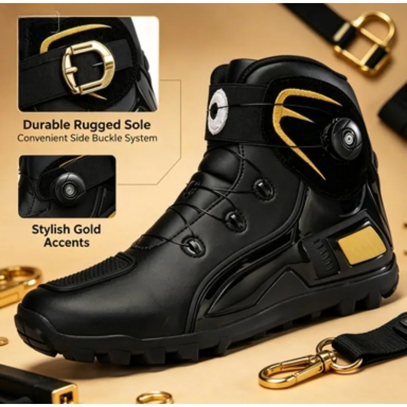 

2026 New Men's Motorcycle Shoes Anti-slip Rubber Motorbike Boots TPU Crashproof Motocross Boot Leather Men Motos Ride Shoes