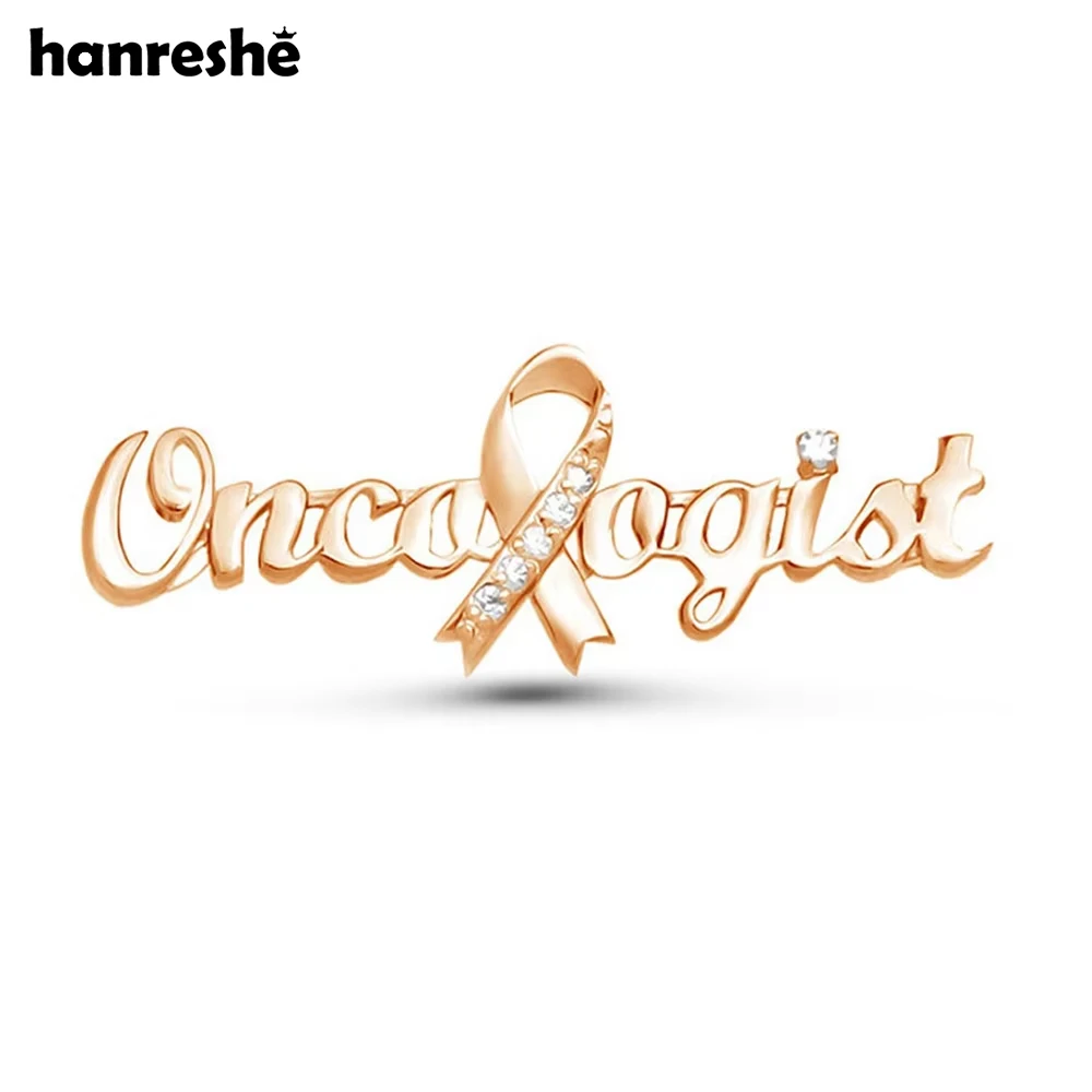 Hanreshe Oncologist Gold Color Ribbon Brooch Pins Medical Jewellery Cancer Oncology Doctor Nurse Lapel Badge Accessories