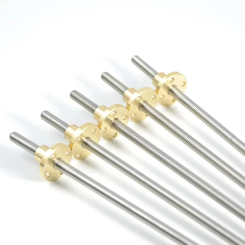 T5 Lead Screw 304 Stainless Steel Pitch 1mm Diameter 5mm Length 100/150/200/250/300/350/400/500/550mm Lead Screw with Brass Nut