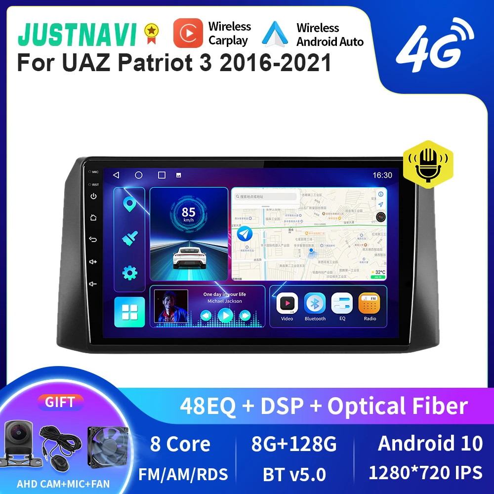 

JUSTNAVI QT10 Car Radio For UAZ Patriot 3 2016-2021 Multimedia Stereo Autoradio Navi Auto Android 10.0 CarPlay Video DSP Player