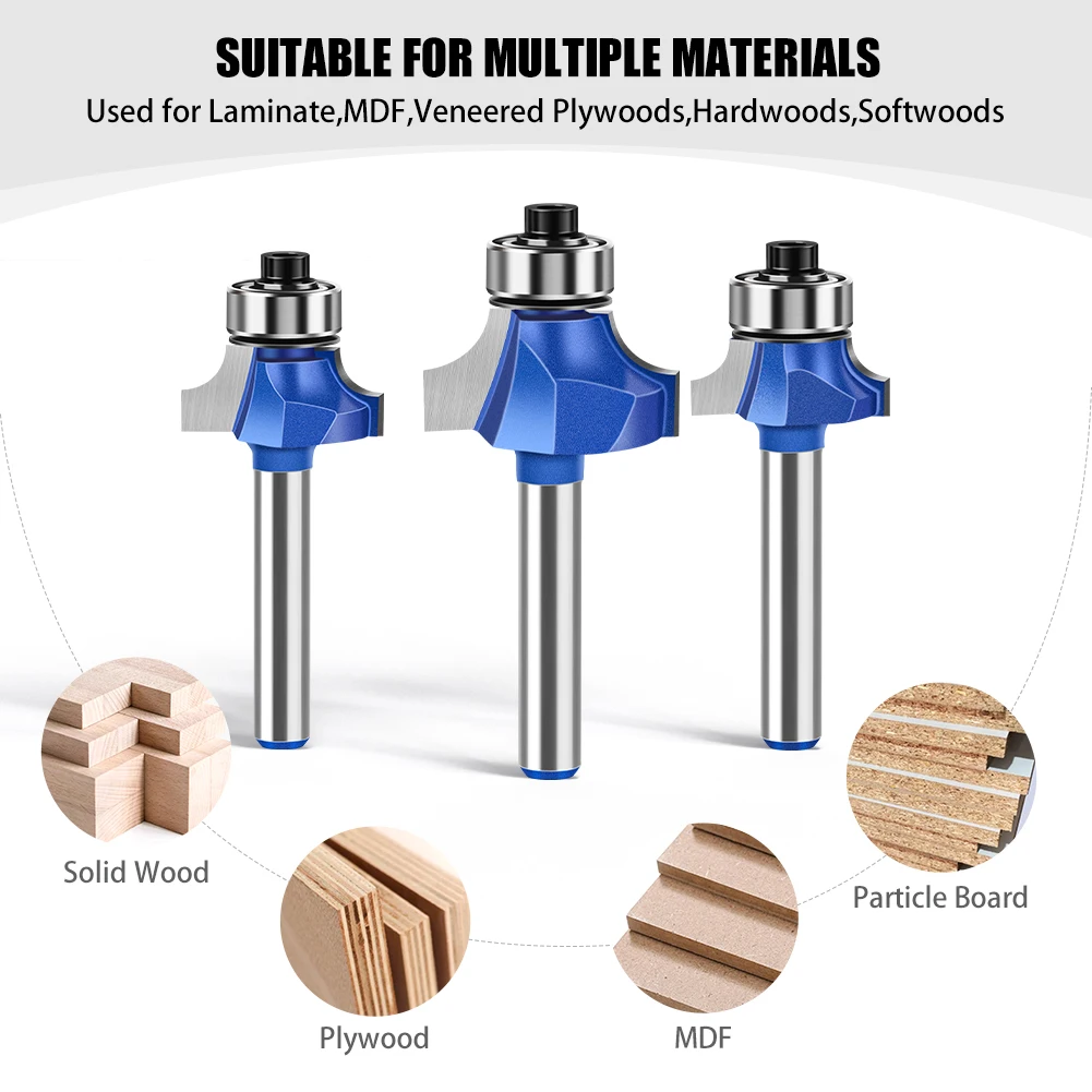 1/4 Inch Shank 6mm Shank Blue Roundover Router Bit Set Carbide Wood Router Bits for Woodworking