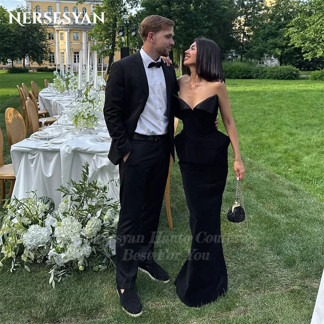 

Nersesyan Elegant Mermaid Black Evening Dresses Off Shoulder Draped Formal Dress Wedding Party Gowns платье вечернее Customized