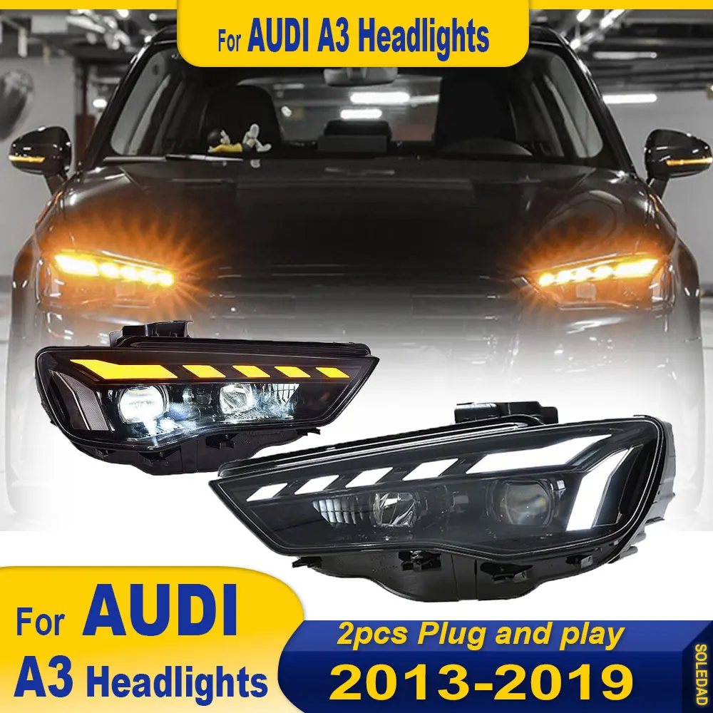 2pcs LED Headlight Assembly for Audi A3 S3 2013-2020 with LED DRL Dynamic Turning and Sedan Sportback Headlights Plug and Play