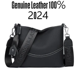 Authentic Top Layer Cowhide Women's Bucket Bag Retro Leisure Female Crossbody Bags Trendy Brand Designer Girl Tote Bolsas Wallet