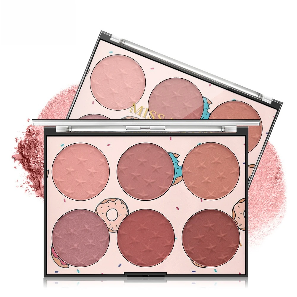 

6 Colors Blush Palette Matte and Shimmer Blush Palette, Smooth Blendable Powder Multiuse Blusher Makeup with Contour Highlighter