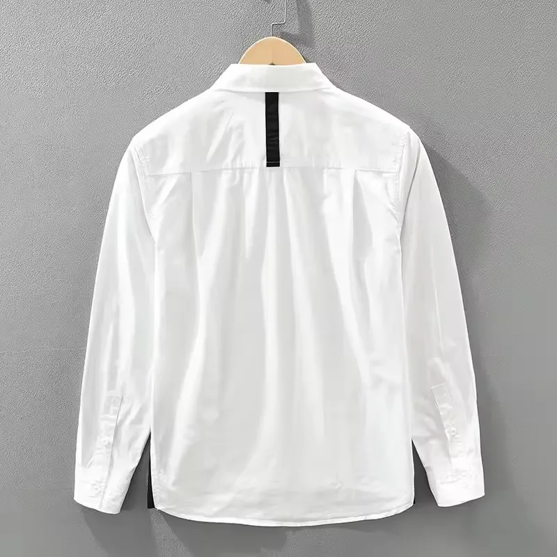2026 Spring Autumn New Casual Patchwork Comfort Black and White Shirts for Men Seagull Collar Sense of Layering Men Tops