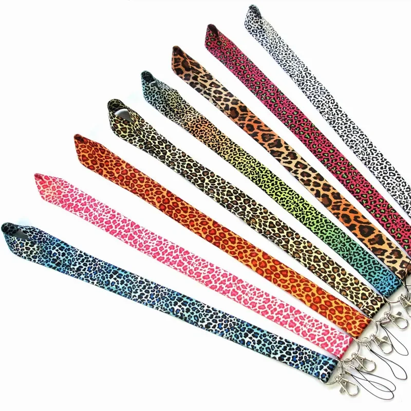 Chaveiro com cordão com estampa de leopardo, cartão de identificação, academia, telefone móvel, suporte de crachá usb, alça de pescoço, acessórios de telefone