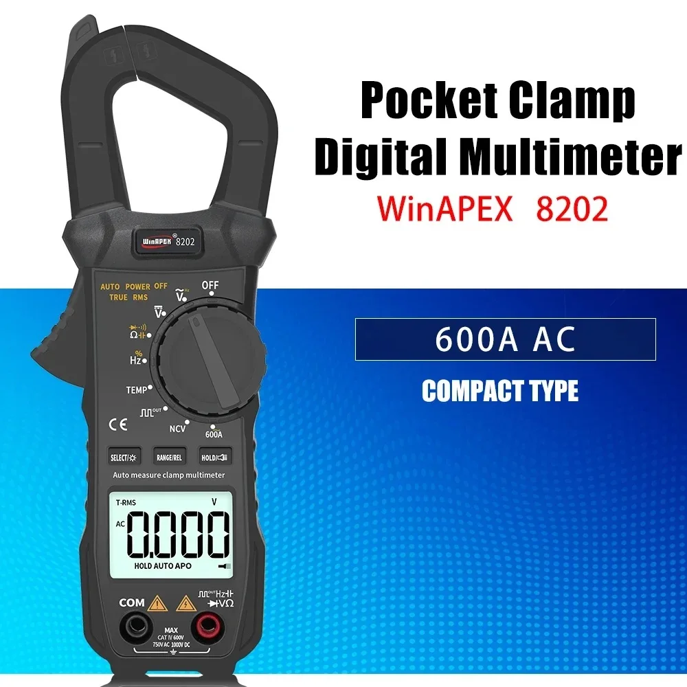 WINAPEX ET8202 Portable Digital Clamp Meter AC DC Voltage 6000 Counts Multimeter Capacitance NCV Temperature Hz Continuity Test