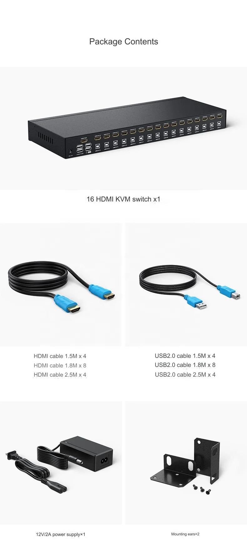 Новинка, KVM-переключатель HDMI 2,0, 4K, 60 Гц, 16 входов, USB-выход для компьютерной мыши, клавиатуры, видеопереключатель с ИК-подсветкой