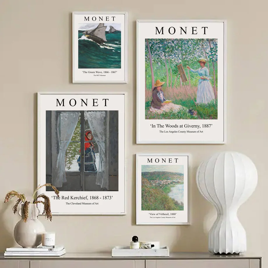 Claude Monet Exhibition Poster Woman With A Parasol Water Lilies Canvas Painting Wall Art Mural Print Living Room Home Decor
