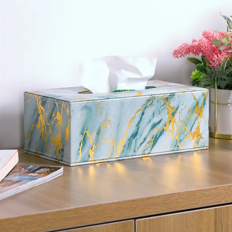 Nordic Marbling Leather Tissue Boxs Living Room Bedroom Desktop Tissue Holder Bathroom Draw Paper Storage Box Home Decoration