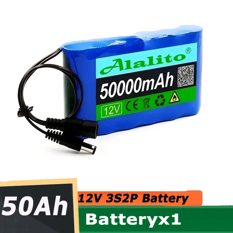 Новая портативная литий-ионная аккумуляторная батарея 3S2P 12 В 50000 мАч, для светодиодной лампы, резервного питания и т. д. + зарядное устройство Новая портативная литий-ионная аккумуляторная батарея 3S2P 12 В 50000 мАч, для светодиодной лампы, резервного питания и т. д. + зарядное устройство