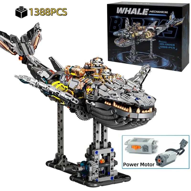 

1388PCS Mechanical Whale Building Block Model Bricks With Light Desktop Decoration Kids Toys Christmas Birthday Gifts Toy
