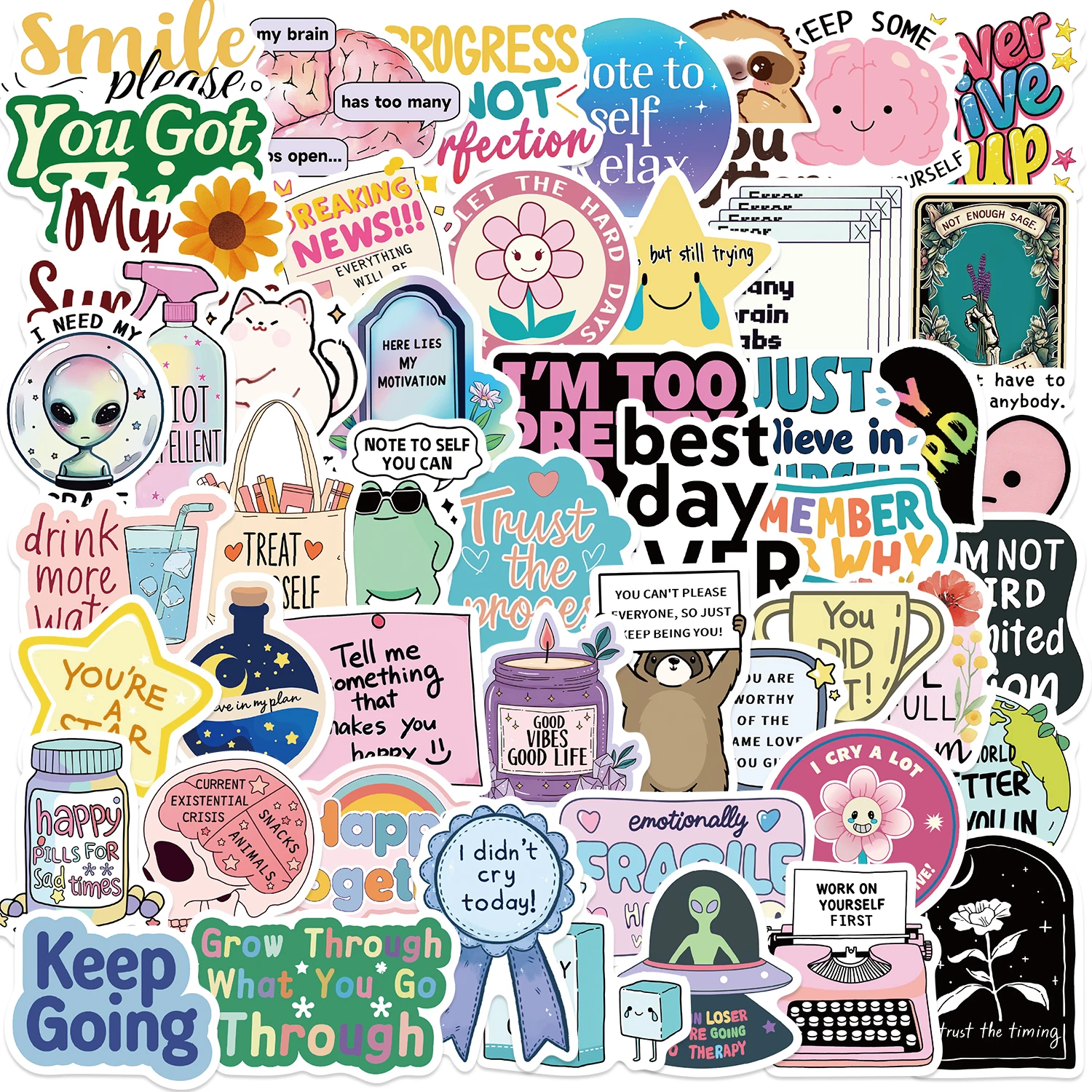 50PCS Positive Affirmation Stickers Kawaii Harajuku Skateboard Graffiti Decals Luggage Suitcase Bike Gift Phone Bike Sticker