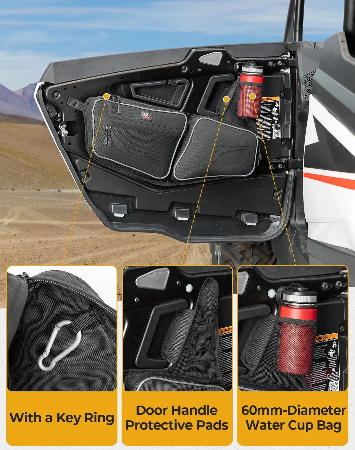 UTV Front Storage Side PVC Bags Compatible With Polaris RZR XP 1000 / RZR XP 4 1000 2024+ Sponge Knee Pad Tool Bags