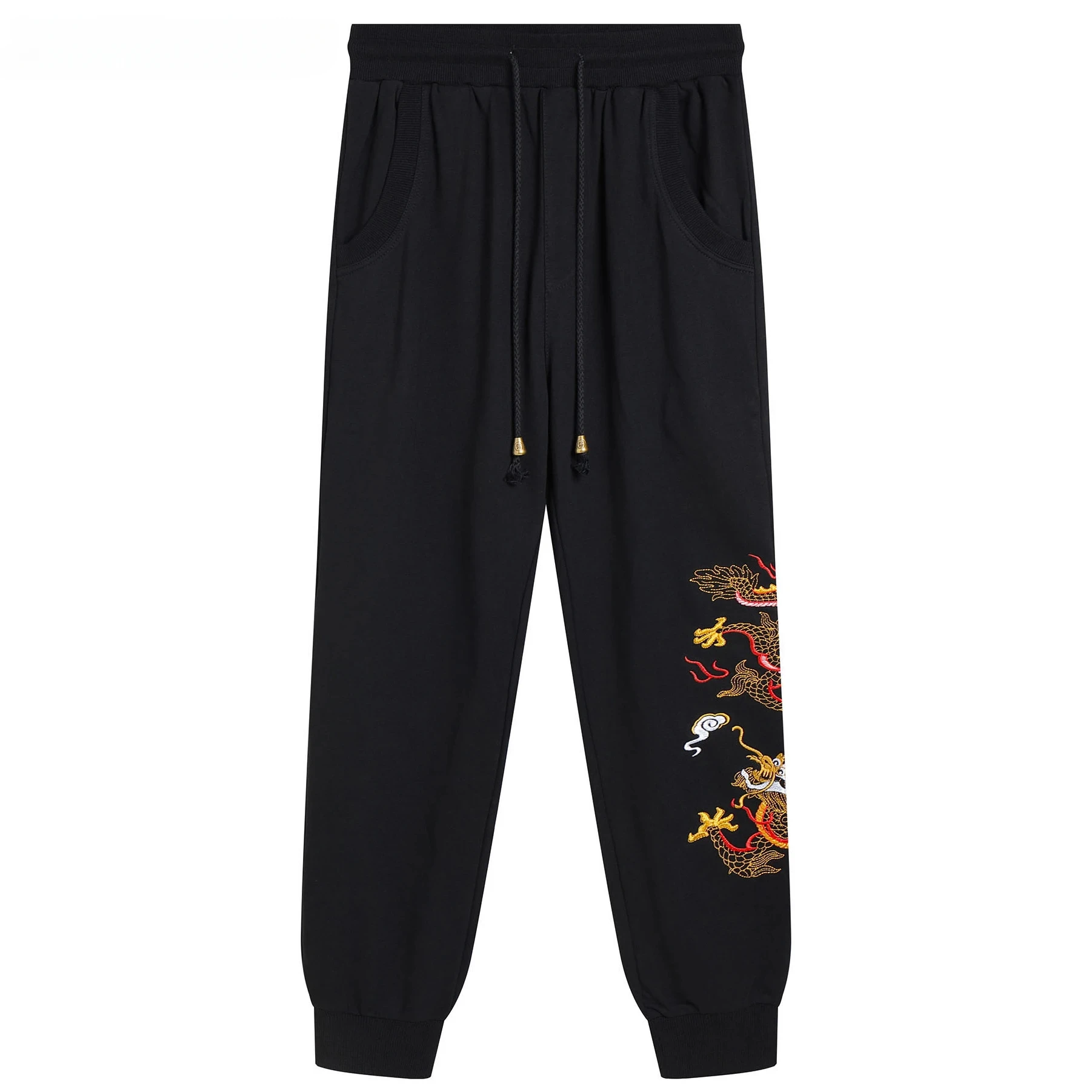 

3XL Sports Sweatpants Daily Wear Joggers Fashion Casual Men's Trousers 2025 Chinese Dragon Embroidery