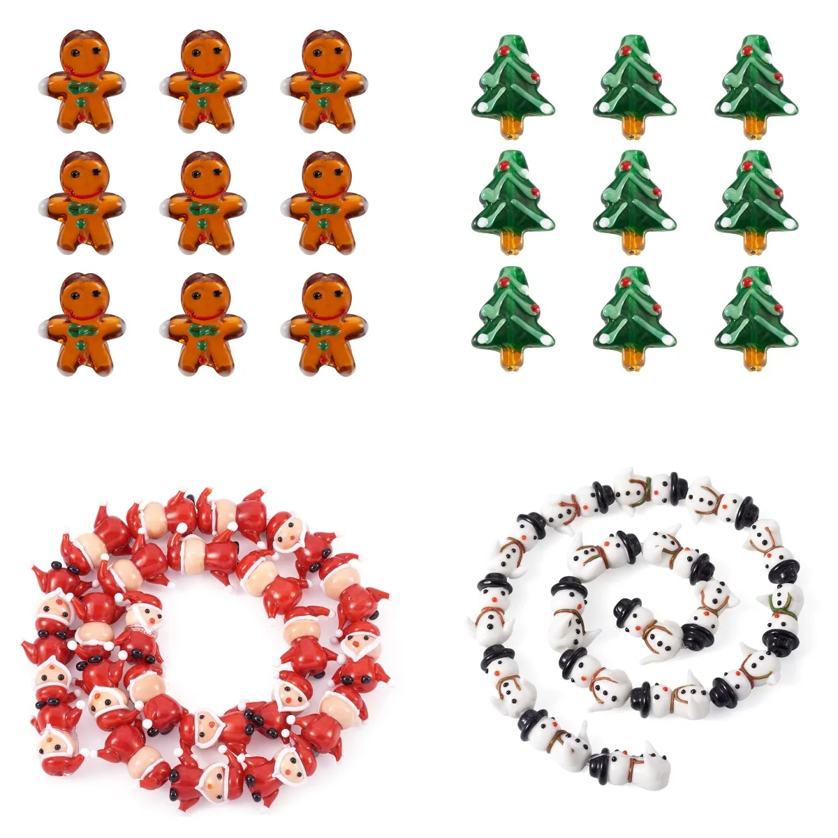 9pcs/20pcs/25pcs Christmas Handmade Lampwork Beads Gingerbread Man Christmas Tree Santa Claus Loose Beads for DIY Jewelry Making