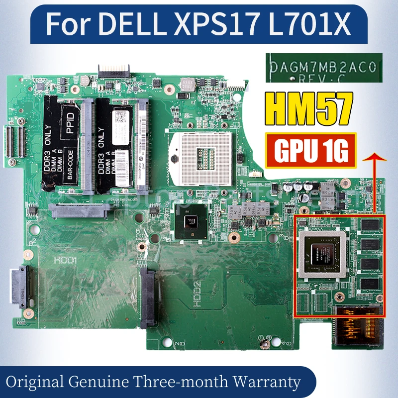 DAGM7MB2AC0 For DELL XPS17 L701X Laptop Mainboard N11P-GT-B-A1 1G HM57 03P2M4 100％ Tested Notebook Motherboard