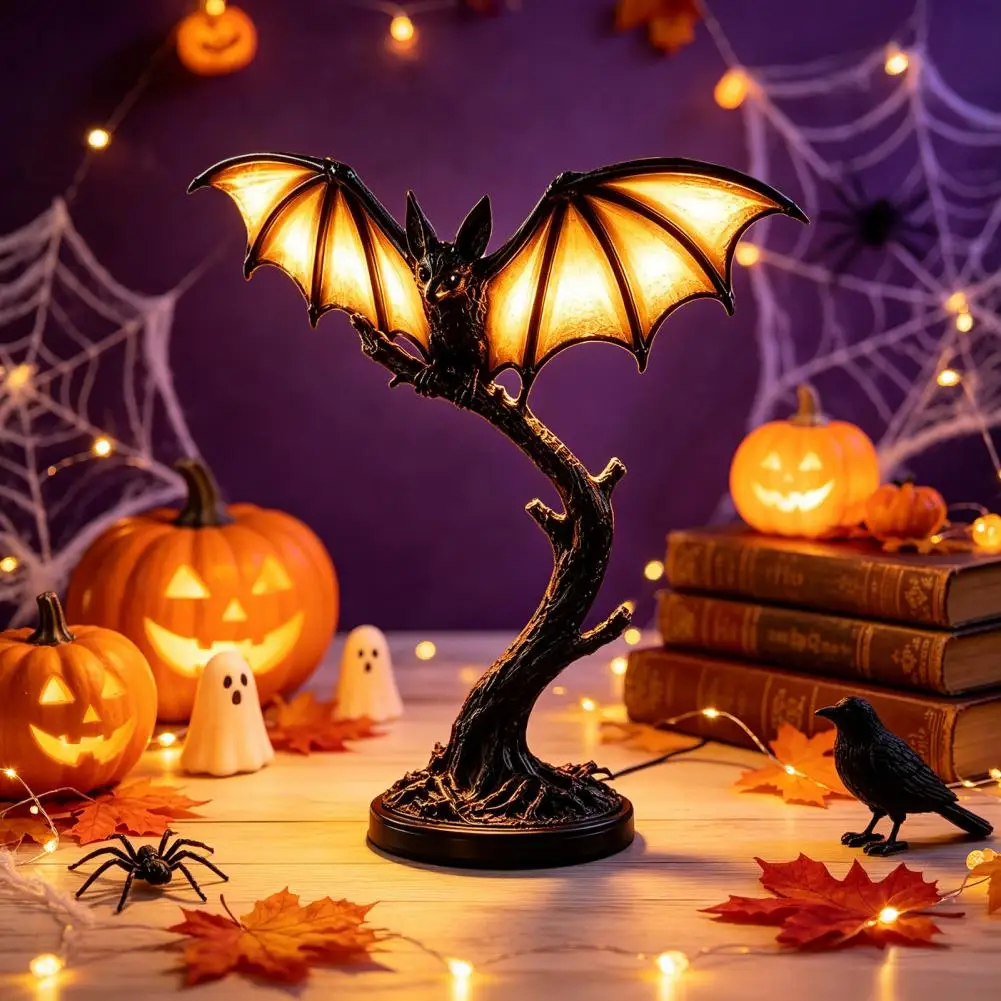 Retro Resin Desk Light Alternative Home Decor Vintage Black Bat Table Lamp Resin Night Light Retro Decorative Desk For Bedroom