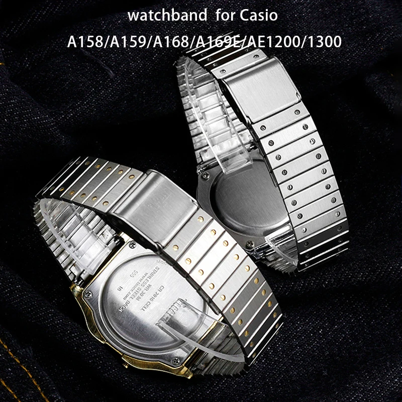 Stainless steel strap 18mm for Casio Watch small gold watch AE-1200WGD-1A A168 / 159 solid core stainless wristband bracelet