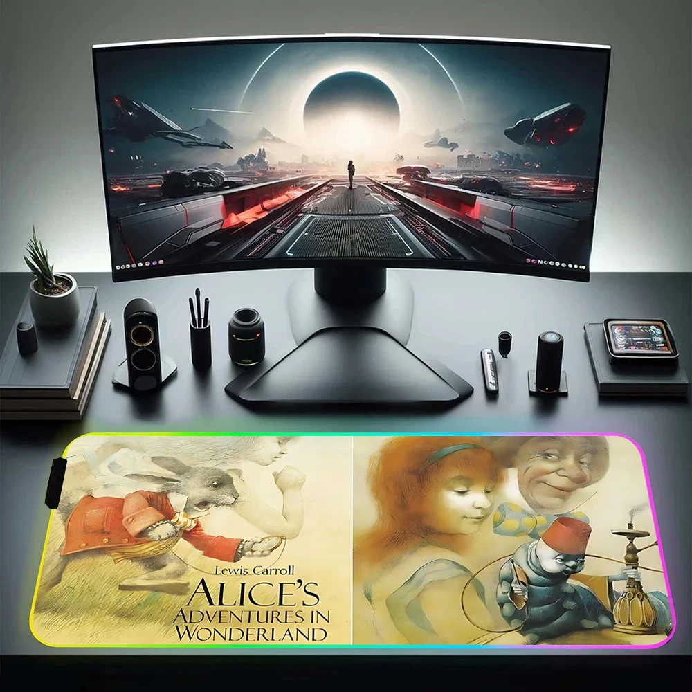 Alice's Adventures in Wonderland RGB Pc Gamer Keyboard Mouse Pad Mousepad LED Glowing Mouse Mats Rubber Gaming Computer Mausepad