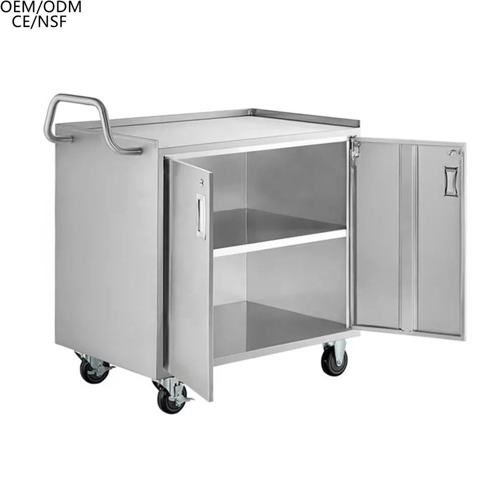 Modern Style Stainless Steel Kitchen Hotel Trolley Practical with Closed Base and Locked Door for Dining