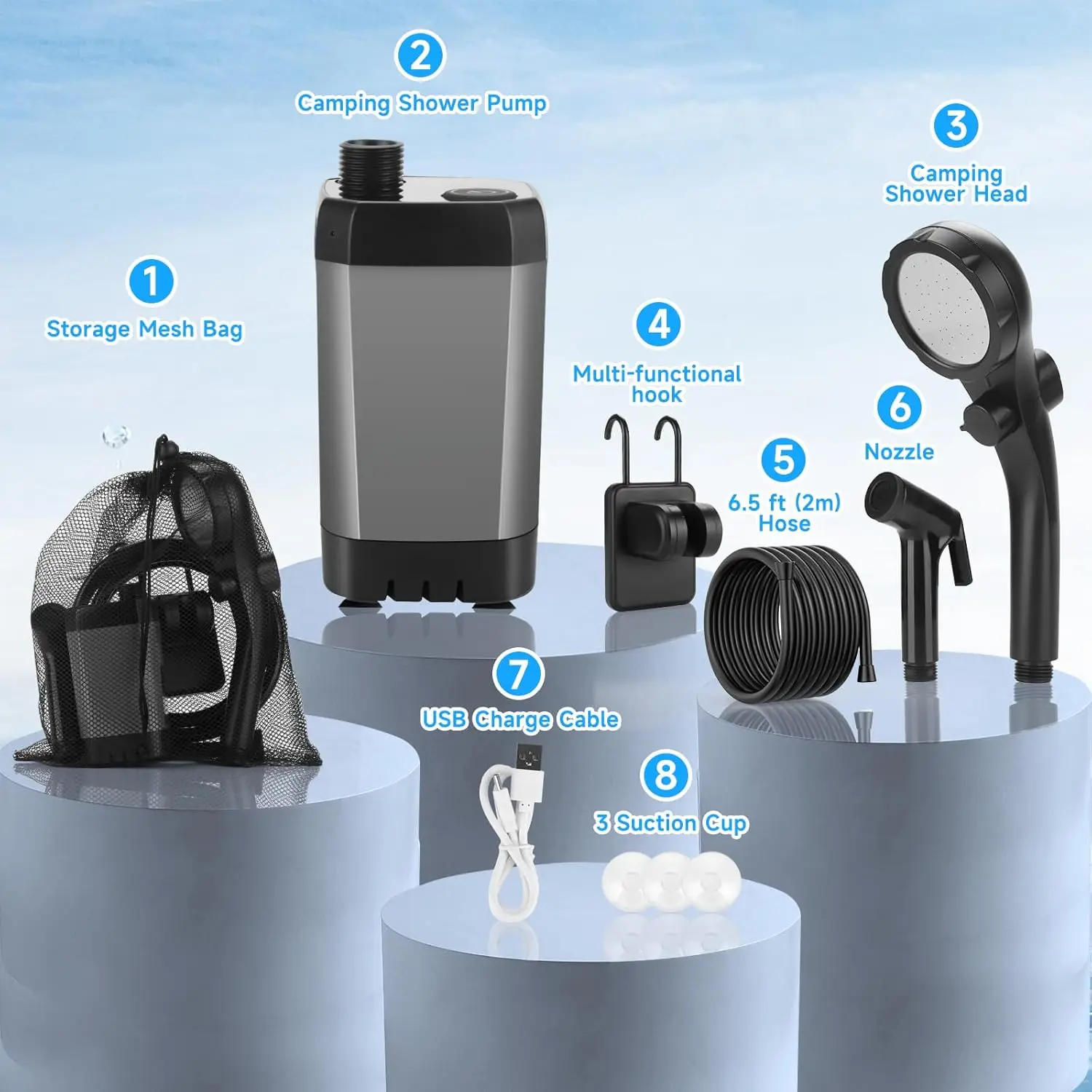 Portable Camping Shower Pump 6000mAh Rechargeable Outdoor Shower With 4 Water Modes Digital Display Portable Shower for Camping
