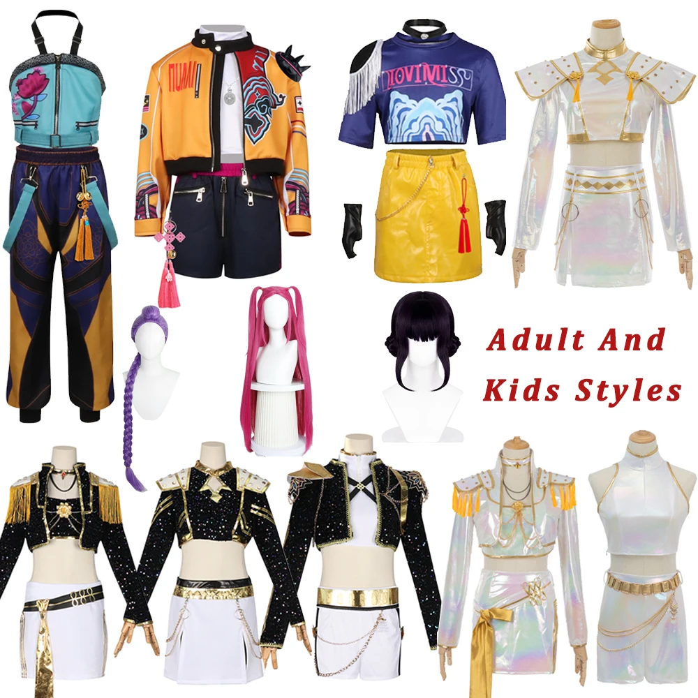 

Huntrix KPOP Demon Hunters Zoey Rumi Mira Cosplay Costume Wig Black Golden Suit Outfit Kids Adult Halloween Roleplay Uniform Set