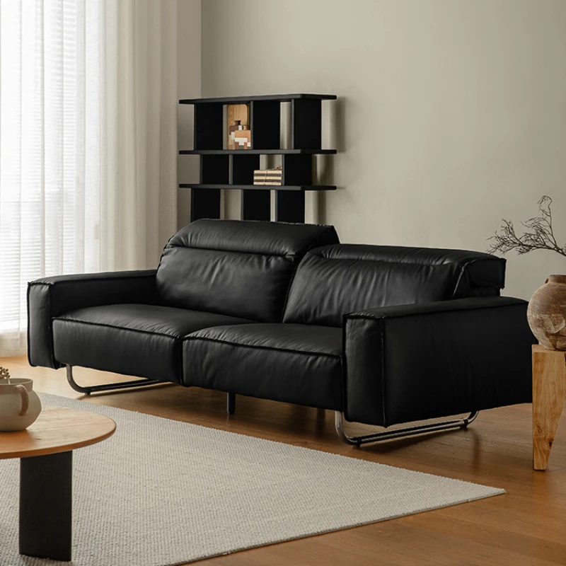 

Furniture: high backrest, adjustable sofa, black leather living room, Italian light luxury, straight row, top layer cowhide sofa