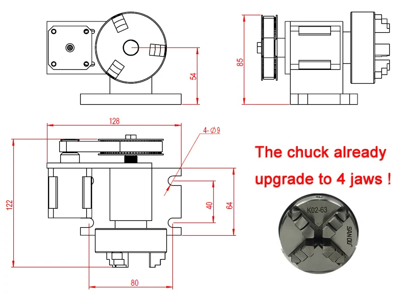 CNC Rotary Axis Kit Chuck 65mm Activity Tailstock 4th Axis 54mm Centre Thimble Tailstock CNC Milling Machine Part Tools