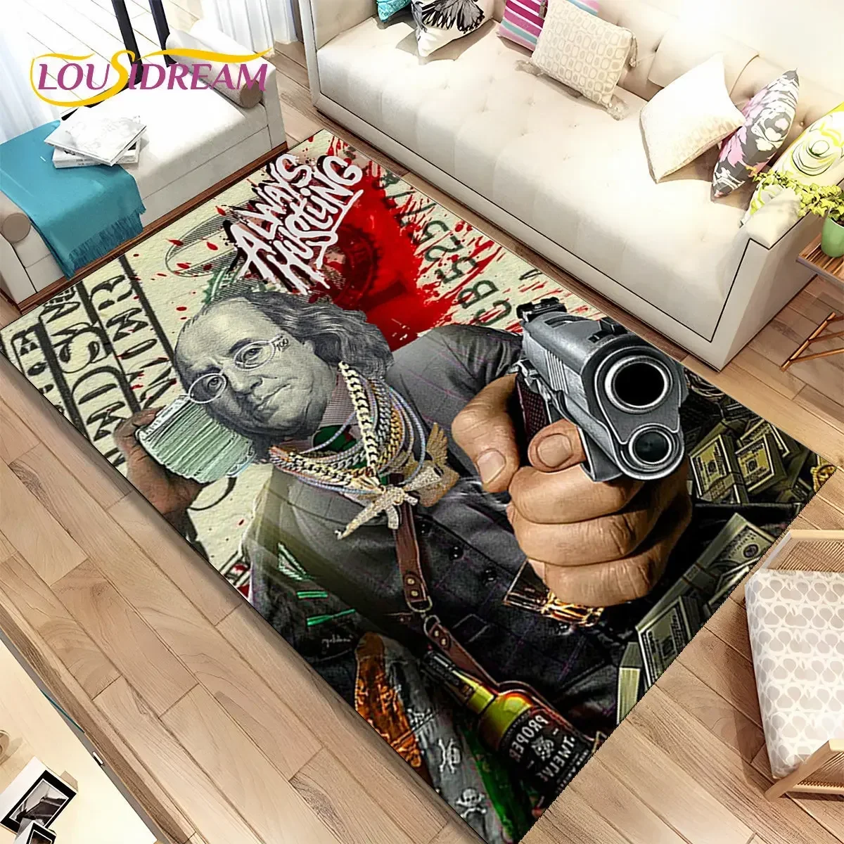 3D Illusion Dollar Euro Money Pattern Area Rug,Carpet Rug for Home Living Room Bedroom Sofa Doormat Decor,kid Non-slip Floor Mat