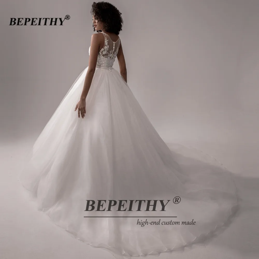 BEPEITHY Customized O Neck Ball Gown Wedding Dress Sleeveless Princess Bridal Gowns Vintage Wedding Dresses For Women With Belt