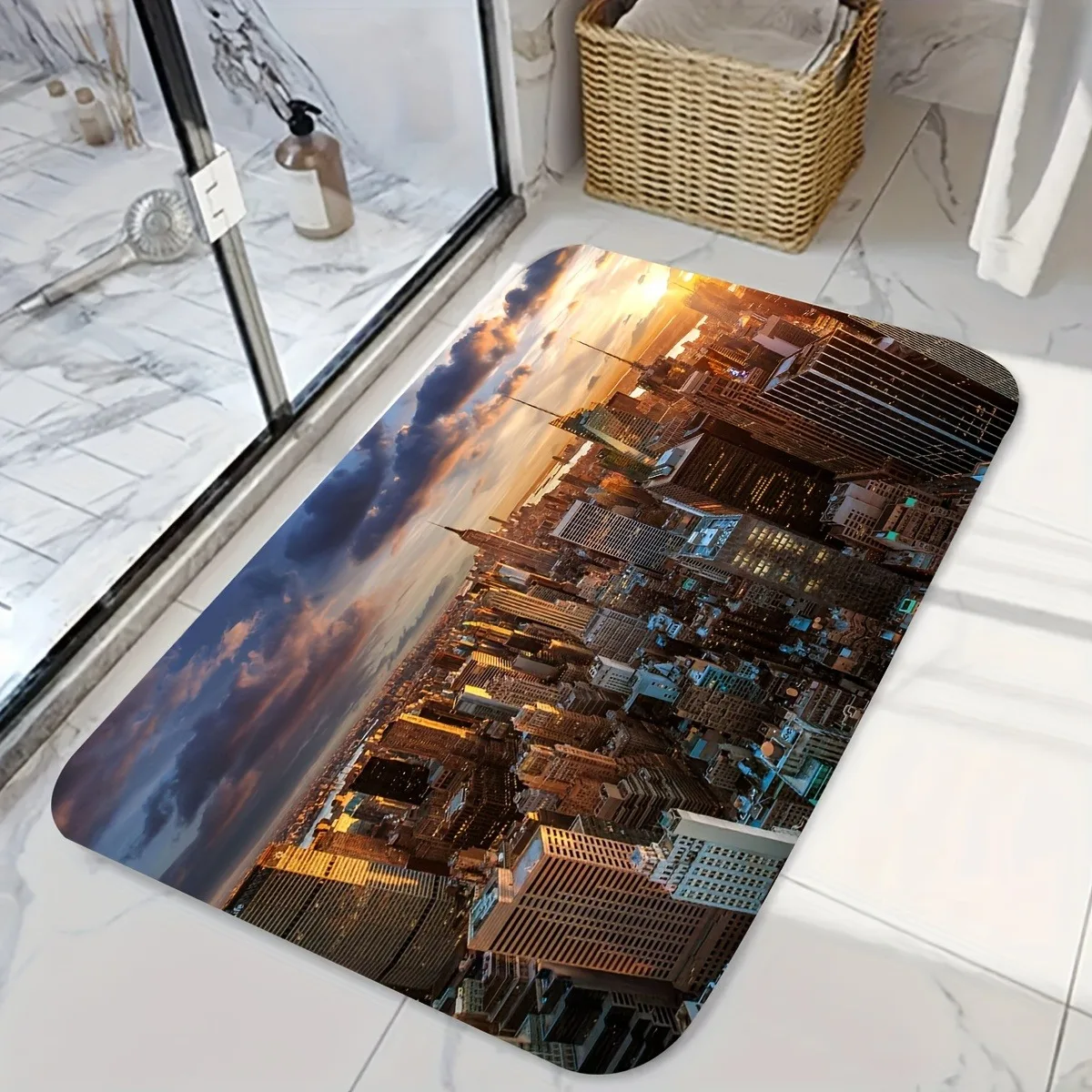 

1PC Metropolis Skyline Kitchen Rug Non-Slip Door Mat Pop design Bathroom Rug Bath Mat Carpet for Home Sink Laundry Decor