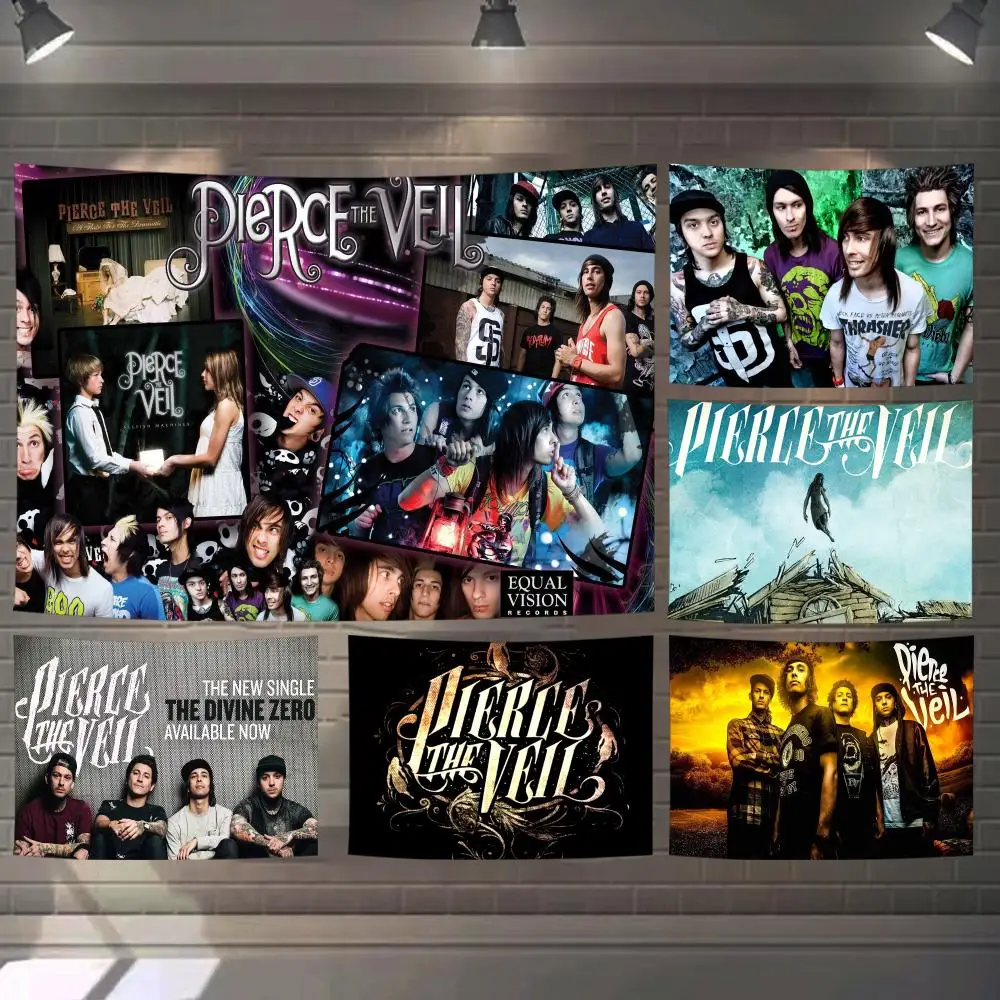 Rock Band P-Pierce The Veil Tapestry Vintage Wall Hanging Decor Microfiber Fabric Poster Room Art Bedroom Home Gift