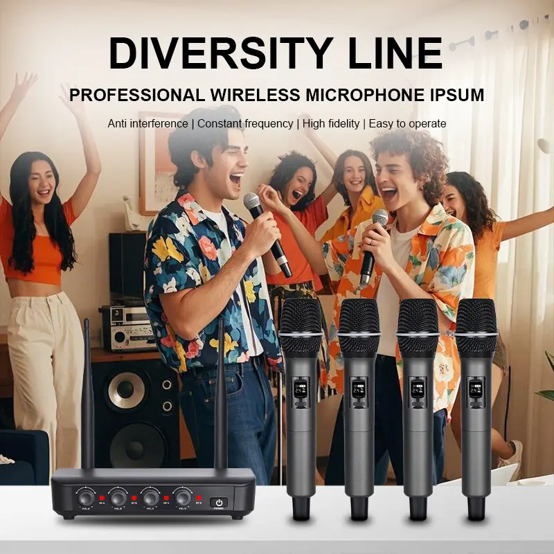 4-Channel UHF Wireless Microphone System with 4 Handheld Mics