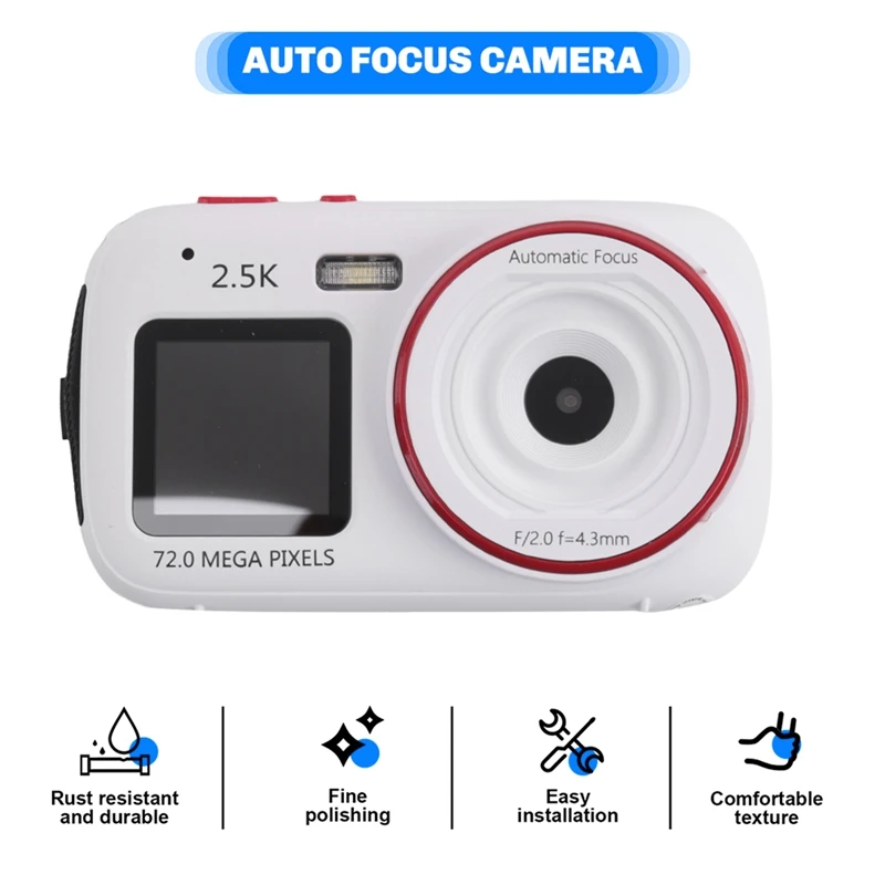 Câmera digital com zoom 16X, tela dupla, 72MP, HD, com função de reprodutor de MP3, câmera com foco automático para crianças