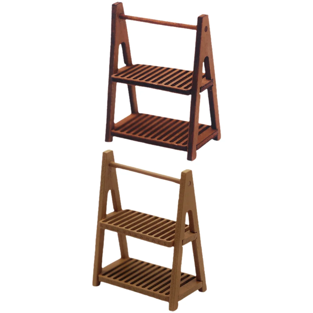 

2 Pcs House Storage Rack Decorative Mini Stand for Plants Miniature Furniture Wood Flower Arrangement