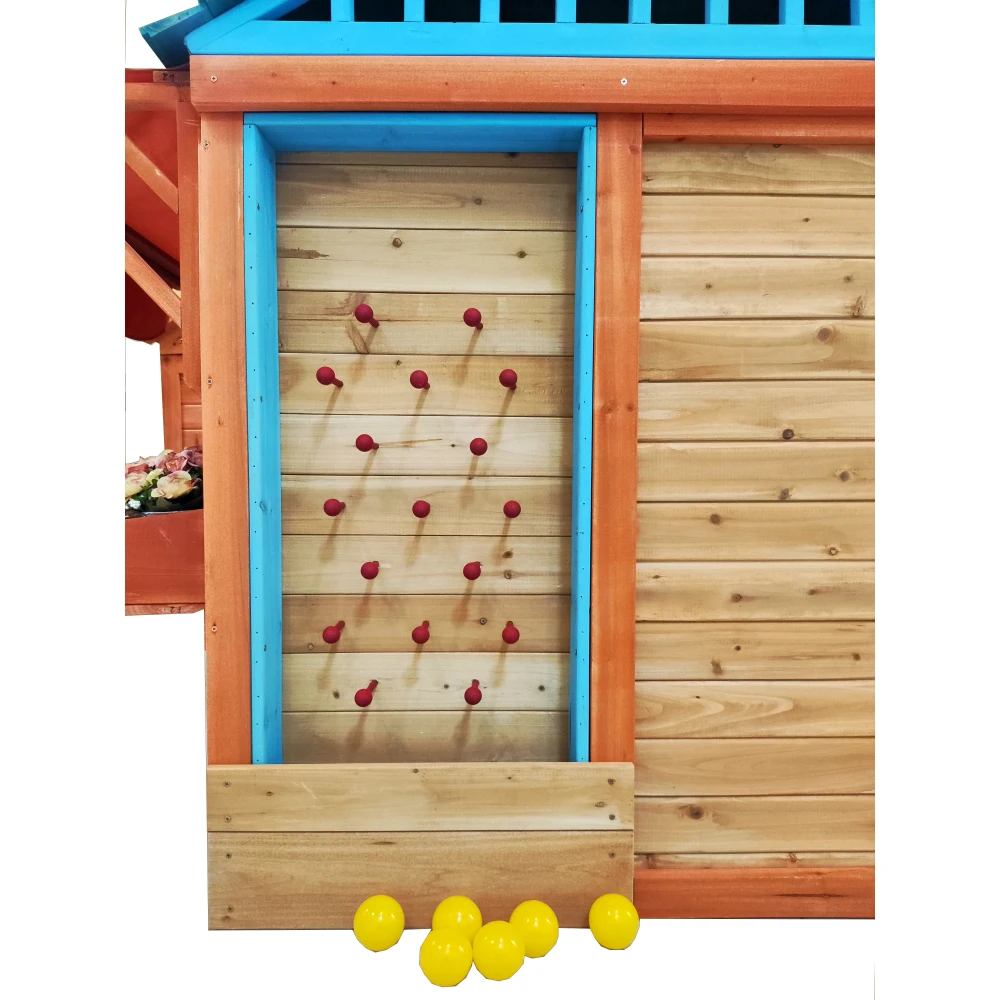 Eco-friendly Outdoor Wooden 4-in-1 Game House Kids Garden Playhouse Different Games Every Surface Solid 61.4