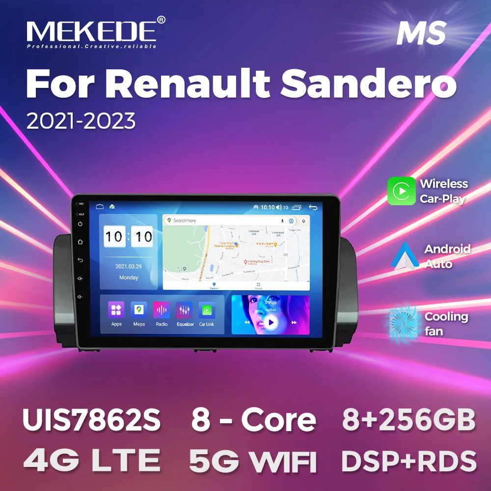 MEKEDE أندرويد الصوت راديو السيارة لرينو سانديرو 2021-2023 اللاسلكية Carplay السيارات الوسائط المتعددة مشغل فيديو ستيريو لتحديد المواقع والملاحة