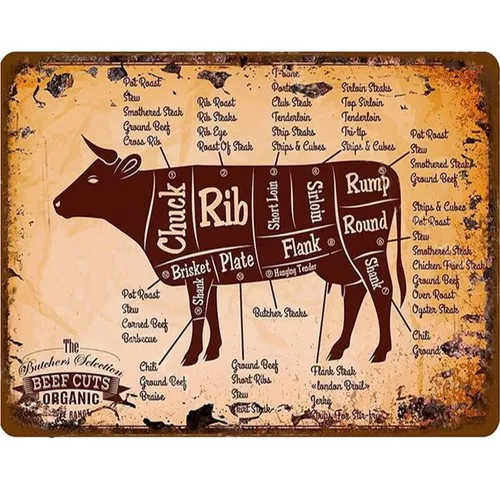 Vintage Beef Cuts Steak Cow Kitchen Home Man Cave Pub Shed Bar Cafe METAL SIGN