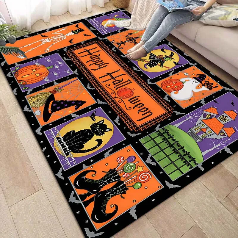 Halloween Spooky Witch Pumpkin Carpet for Living Room Decor Sofa Table Large Area Rugs Bedroom Bedside Foot Pad Antislip Doormat