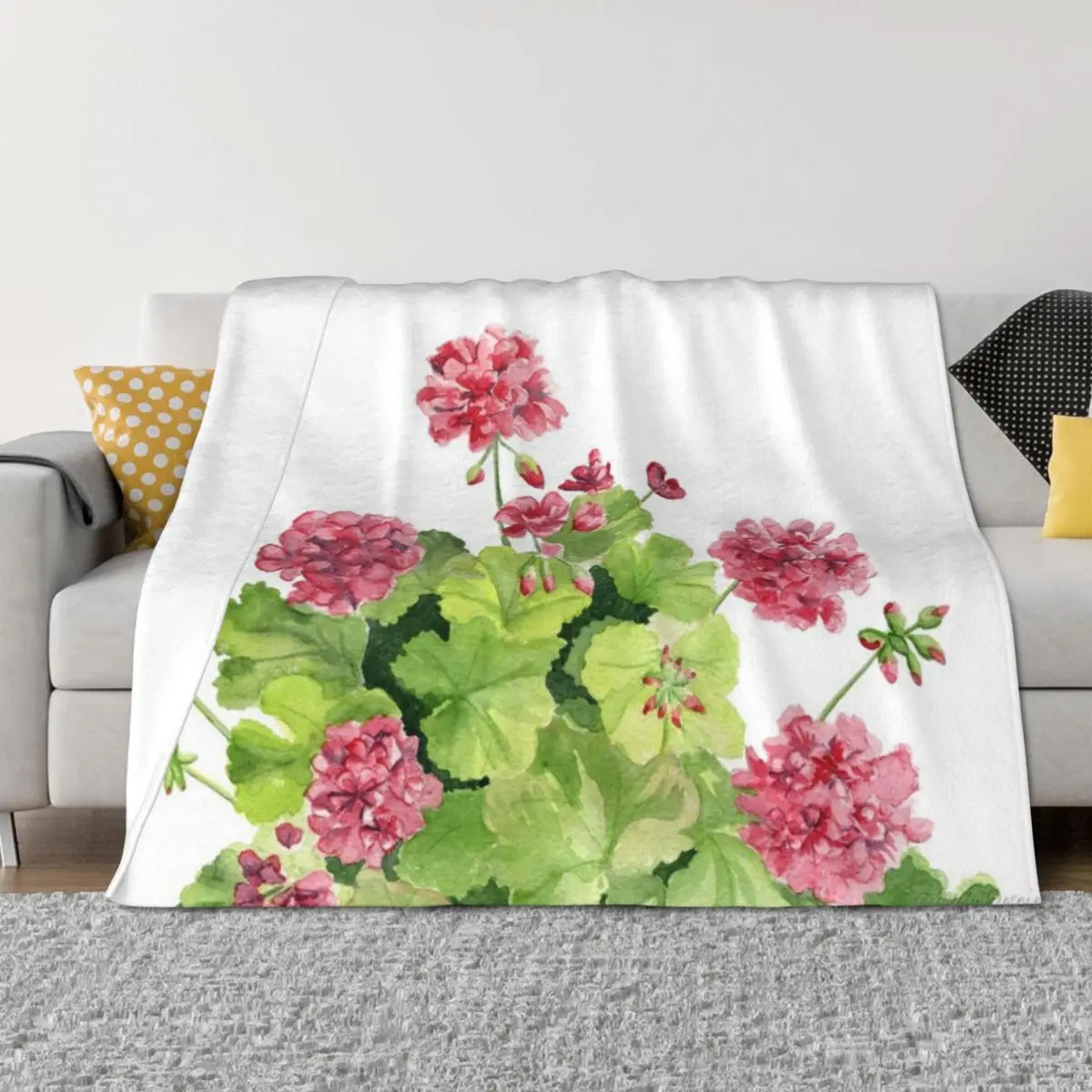 

Geranium Watercolor 3 Throw Blanket Soft Plaid Blankets Sofas Of Decoration Thins Stuffeds Blankets