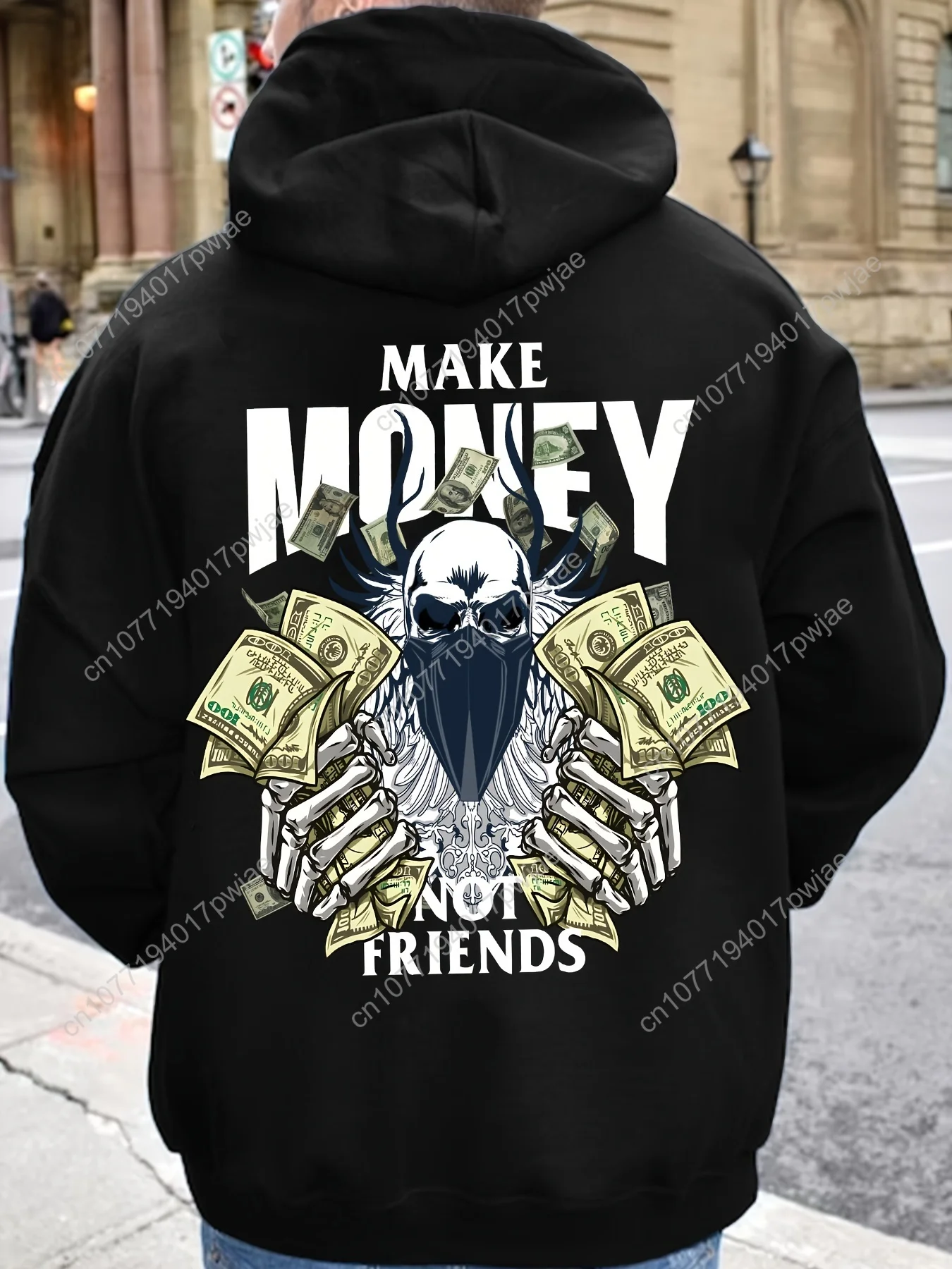 MAKE MONEY NOT FRIENDS Moletom com capuz com bolso canguru estampado, moletom casual de manga comprida, roupas masculinas, para outono