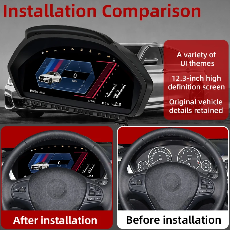 12.3'' Digital Instrument Cluster For BMW F30 F31 GT-F34 F32 F33 F36 2013–2020 Support CarPlay Android Auto Speedometer Plug/Pla