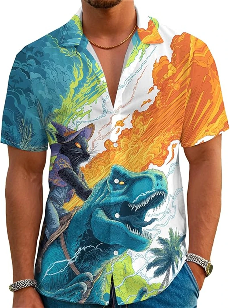 

Хит продаж: Мужская рубашка с коротким рукавом с принтом тигра и кошки, в ретро-японском стиле, повседневный топ, модная одежда